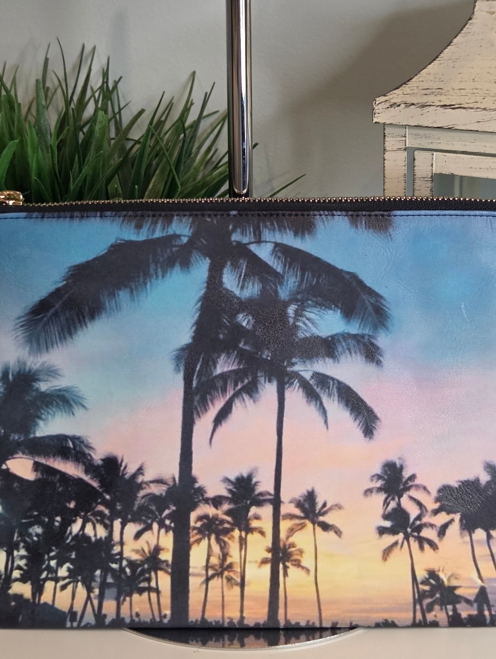 Palm Tree Sunset Clutch Wristlet in Multicolor
